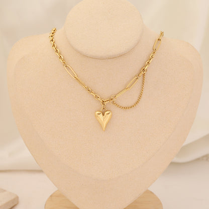 Fashion Heart Shape Stainless Steel Layered Necklaces Gold Plated Pearl Stainless Steel Necklaces 1 Piece