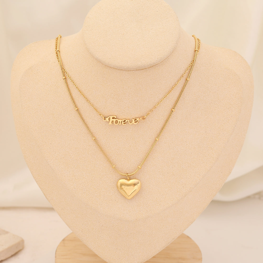 Fashion Heart Shape Stainless Steel Layered Necklaces Gold Plated Pearl Stainless Steel Necklaces 1 Piece