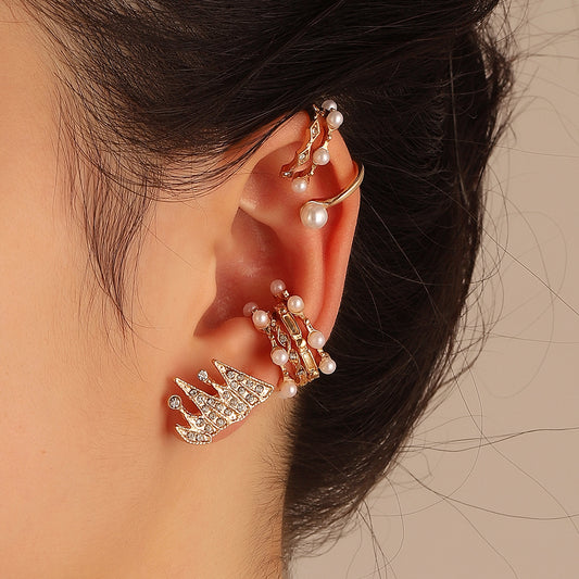 Simple Style Geometric Metal Inlay Artificial Pearl Rhinestone Ear Clips 1 Set