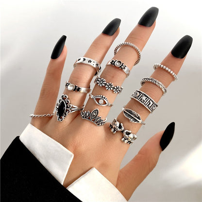 Retro Eye Flower Alloy Plating Rhinestone Rings