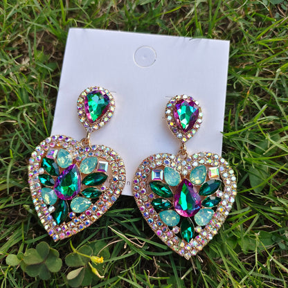 Fashion Water Droplets Heart Shape Alloy Inlay Rhinestone Earrings