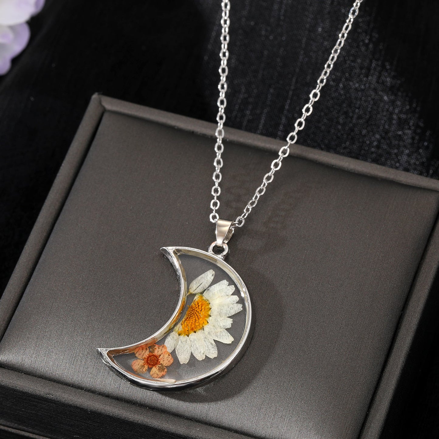 Retro Moon Flower Alloy Epoxy Alloy Women's Ear Studs Necklace