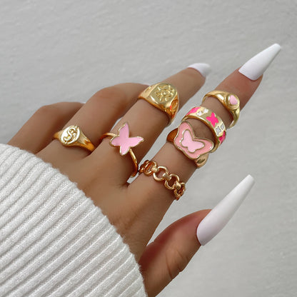 Fashion Letter Flower Butterfly Alloy Enamel Rings