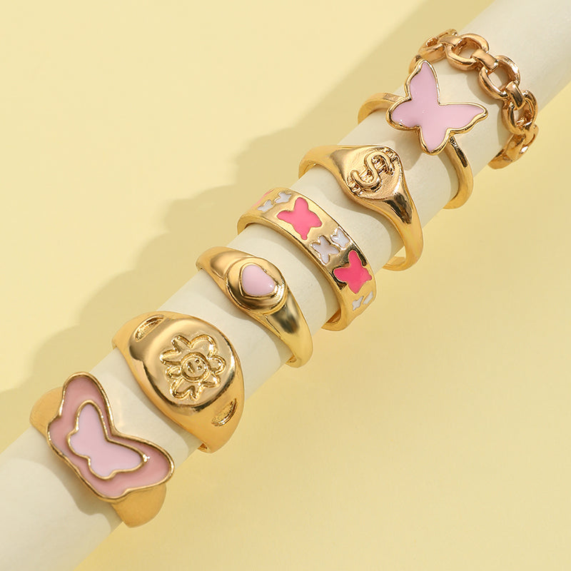 Fashion Letter Flower Butterfly Alloy Enamel Rings