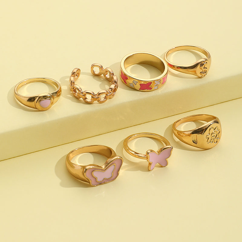 Fashion Letter Flower Butterfly Alloy Enamel Rings