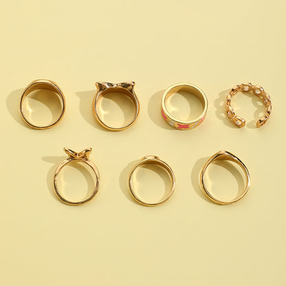 Fashion Letter Flower Butterfly Alloy Enamel Rings