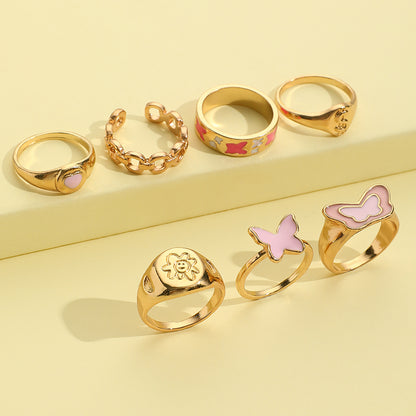 Fashion Letter Flower Butterfly Alloy Enamel Rings