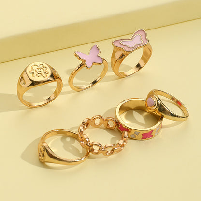 Fashion Letter Flower Butterfly Alloy Enamel Rings