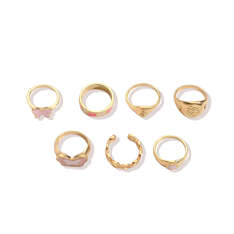 Fashion Letter Flower Butterfly Alloy Enamel Rings