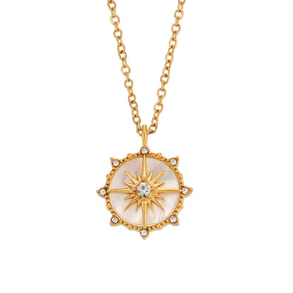 Casual Round Star Stainless Steel Necklace Inlay Shell Zircon Stainless Steel Necklaces