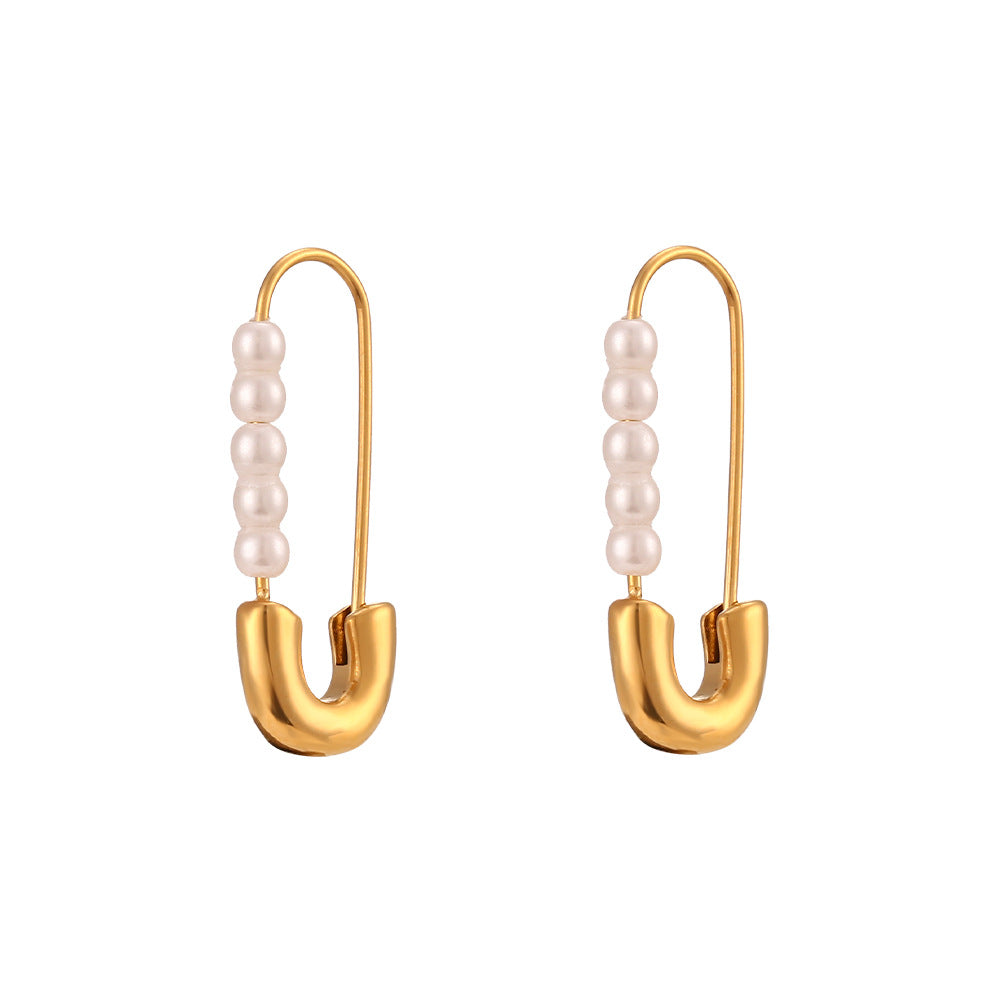 Fashion Geometric Stainless Steel Earrings Inlay Artificial Pearls Stainless Steel Earrings