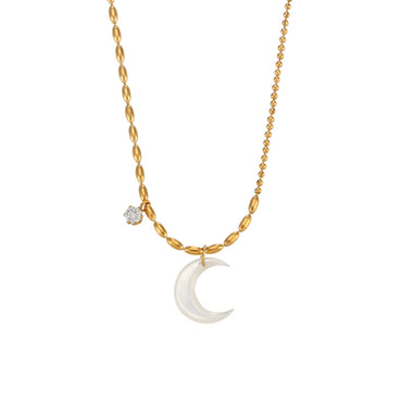 Simple Style Moon Stainless Steel Necklace Inlaid Shell Stainless Steel Necklaces