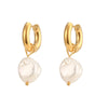 Elegant Geometric Patchwork Inlay Stainless Steel Artificial Pearls Gold Plated Earrings