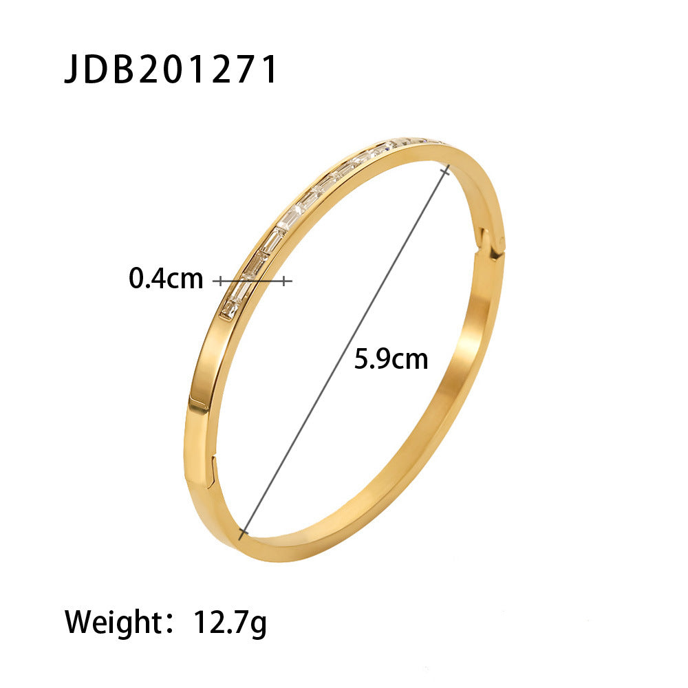 Simple Style Round Stainless Steel Inlay Zircon Gold Plated Bangle