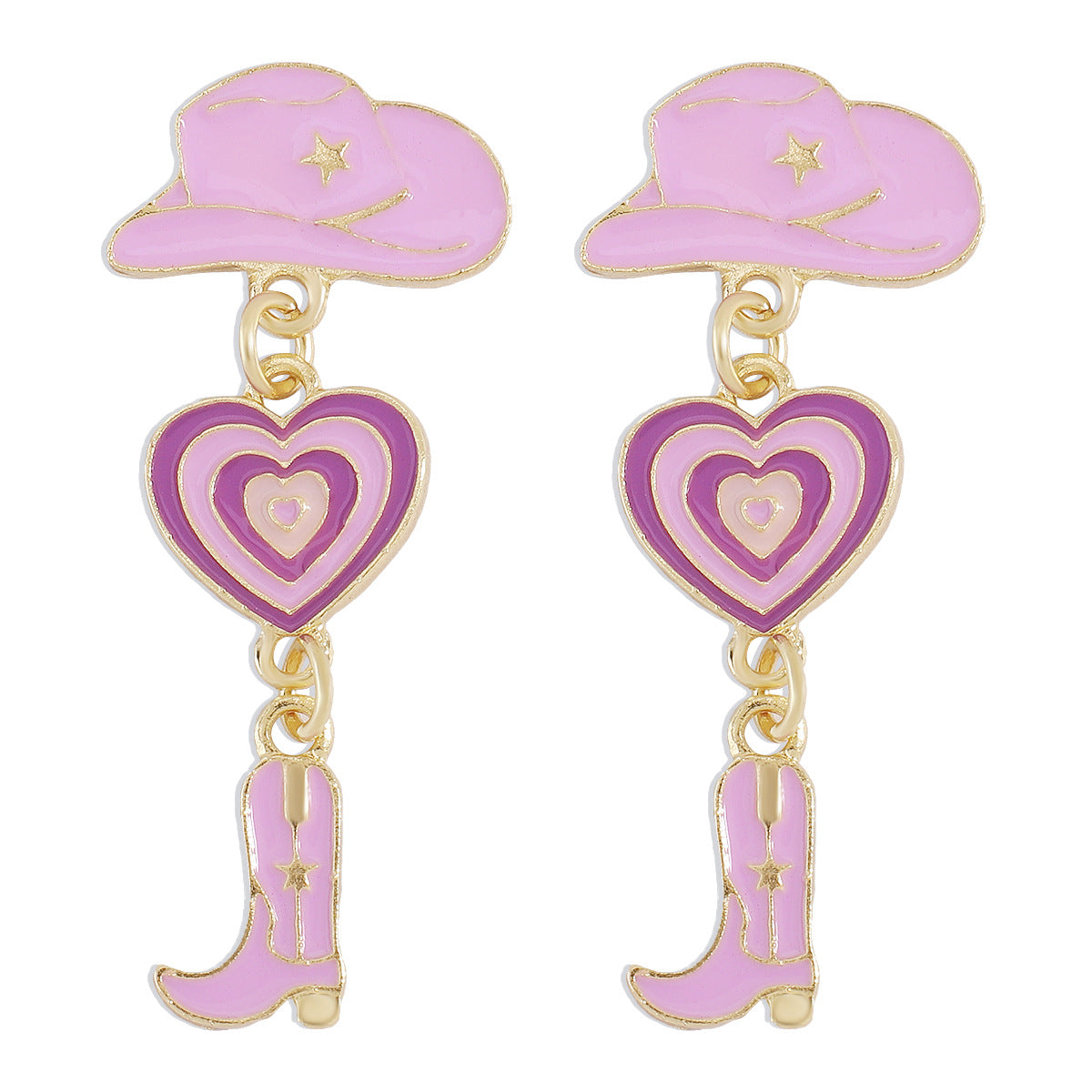 Fashion Alloy Modern Hat Heart-Shaped Cowboy Boots Drip Oil Multi-Layer Earrings