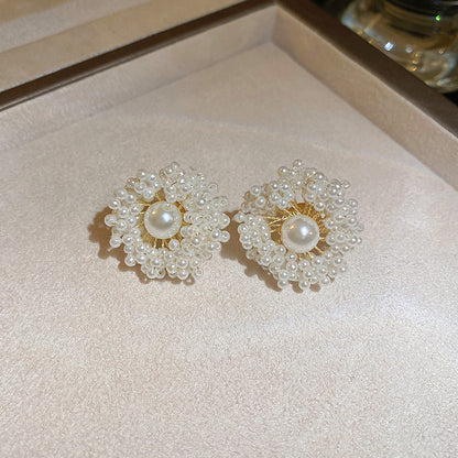 Sweet Flower Arylic Imitation Pearl Alloy Earrings