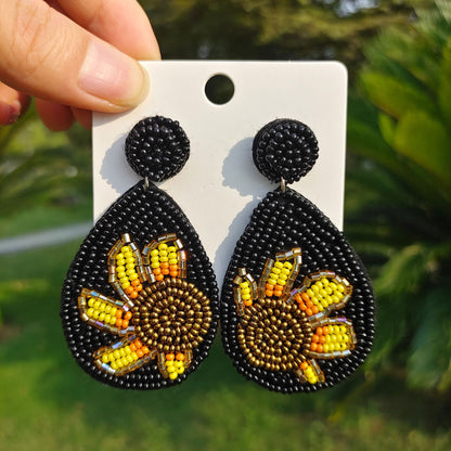 Pastoral Flower Plastic Resin Beaded Earrings