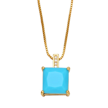 Fashion Square Copper Pendant Necklace Inlay Zircon Copper Necklaces