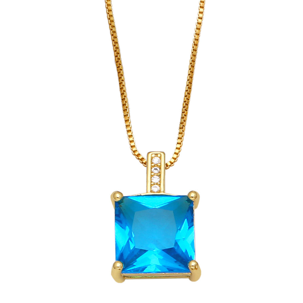 Fashion Square Copper Pendant Necklace Inlay Zircon Copper Necklaces