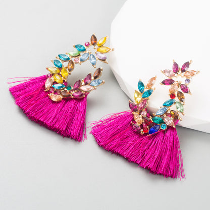 Fashion Geometric Alloy Tassel Rhinestone Drop Earrings