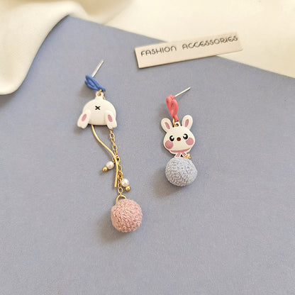 Cartoon Style Rabbit Heart Shape Alloy Enamel Stoving Varnish Ear Clips Earrings