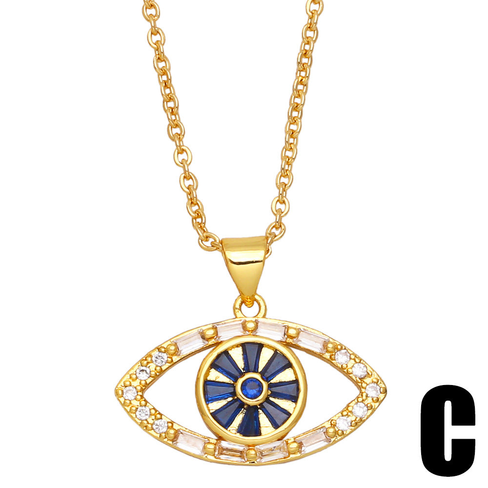 Fashion Devil's Eye Copper Pendant Necklace Enamel Inlay Zircon Copper Necklaces