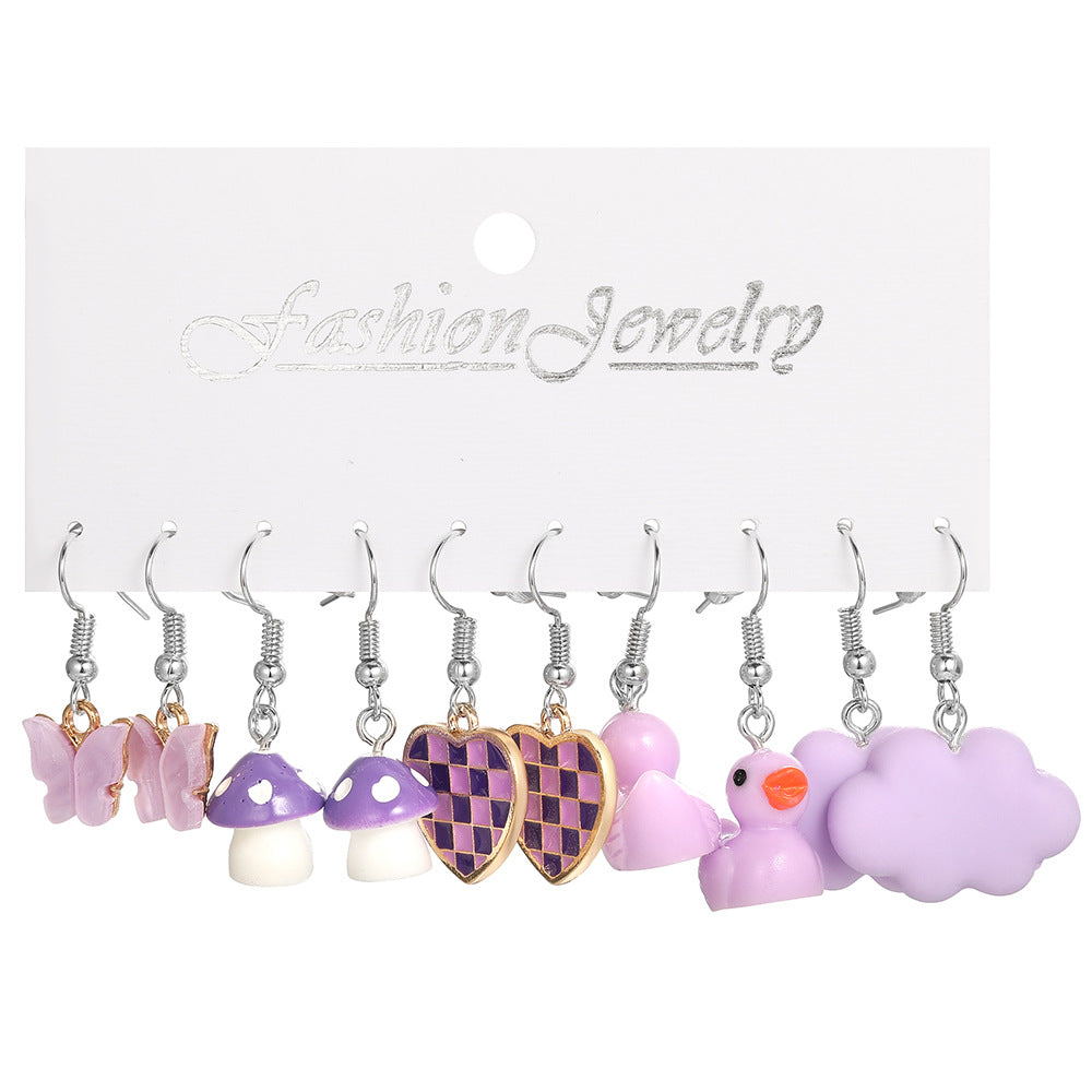 Cute Heart Shape Flower Butterfly Alloy Resin Metal Earrings