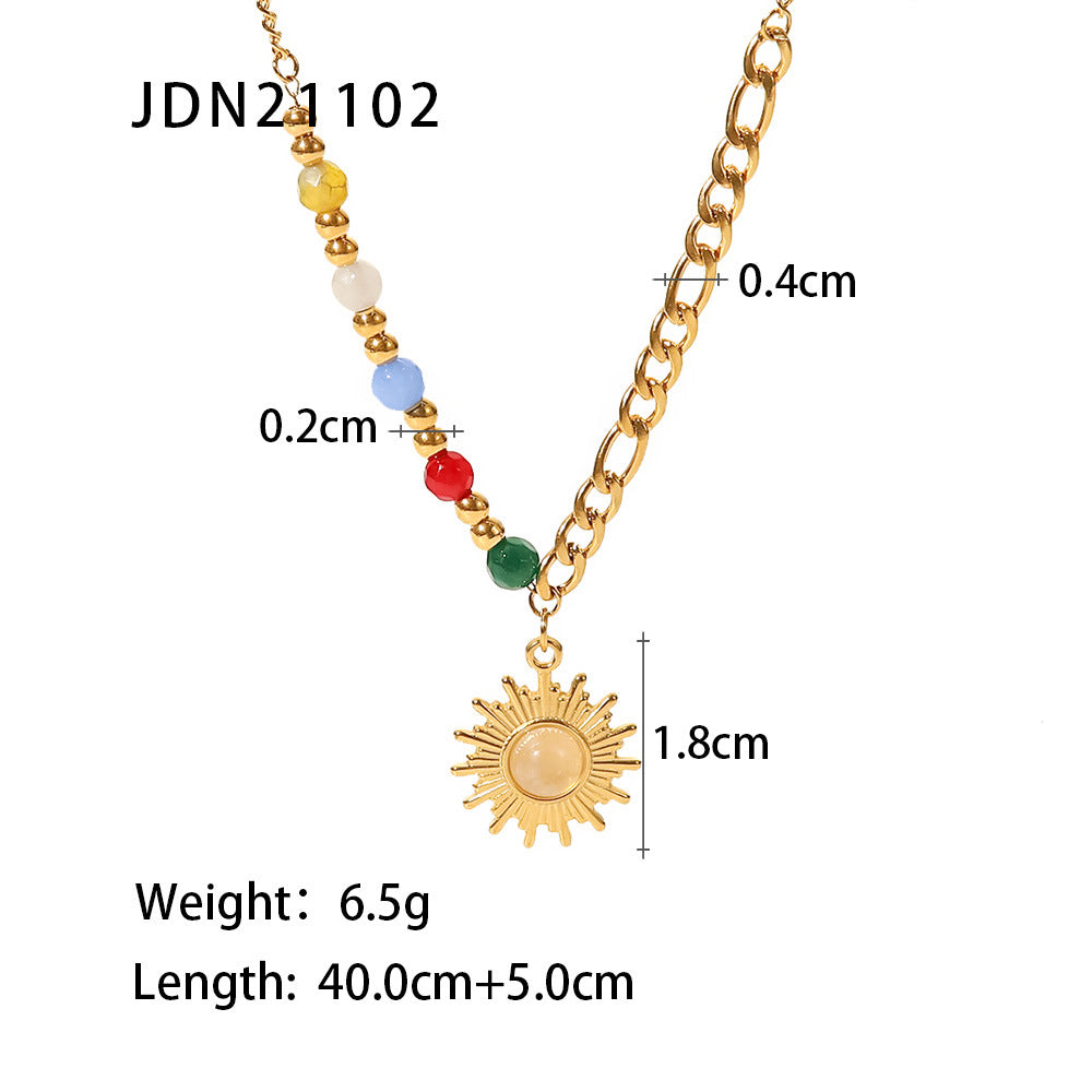 Fashion Sun Stainless Steel Pendant Necklace Gold Plated Inlay Opal Stainless Steel Necklaces