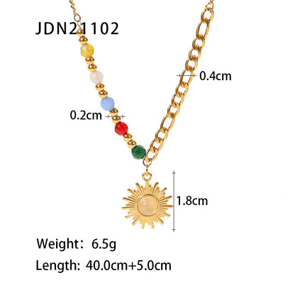 Fashion Sun Stainless Steel Pendant Necklace Gold Plated Inlay Opal Stainless Steel Necklaces