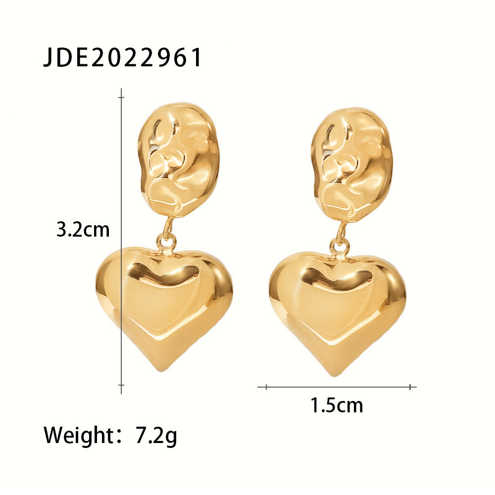 Fashion Heart Shape Gold Plated 304 Stainless Steel Drop Earrings