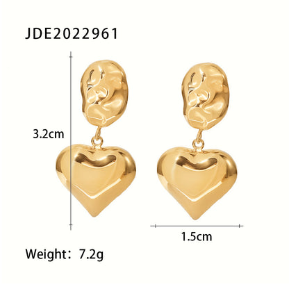 Fashion Heart Shape Gold Plated 304 Stainless Steel Drop Earrings