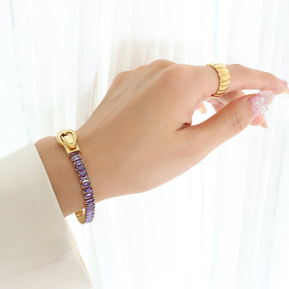 French Style Solid Color 304 Stainless Steel 18K Gold Plated Zircon Bracelets In Bulk