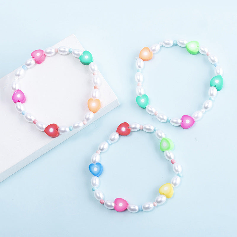 Cute Heart Shape Plastic Glass Bracelets Necklace