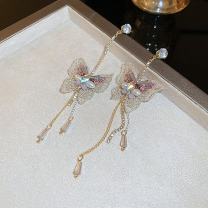 Simple Style Butterfly Alloy Inlay Rhinestones Pearl Drop Earrings 1 Pair