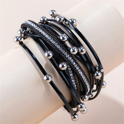 Fashion Irregular Pu Leather Layered Rhinestones Bracelets