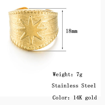 Vintage Style Star Stainless Steel Plating Open Ring