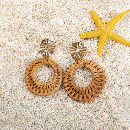 Vacation Round Rattan Drop Earrings