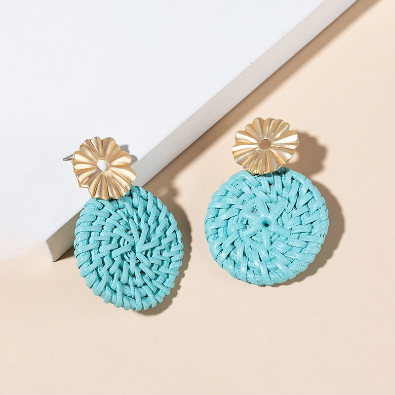 Vacation Solid Color Rattan Drop Earrings