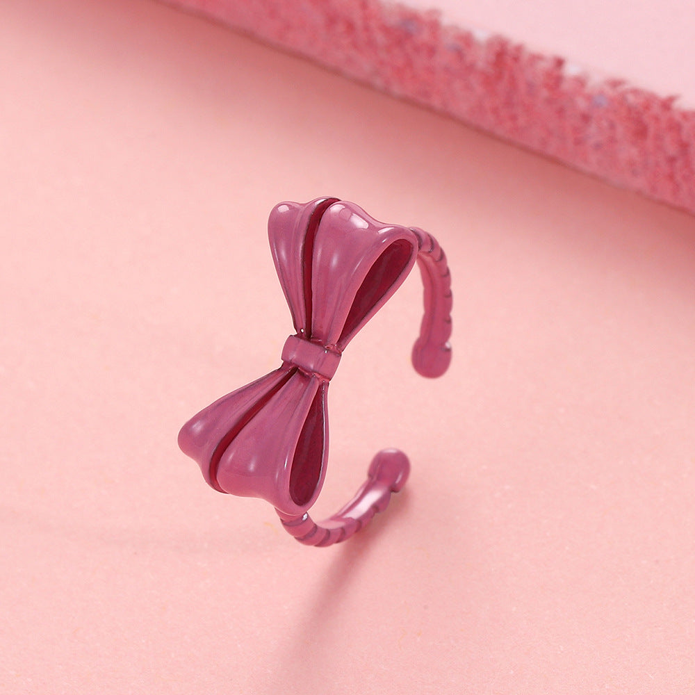 Fashion Bow Knot Copper Open Ring Enamel Plating Copper Rings 1 Piece