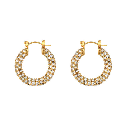 Retro Geometric Inlay Stainless Steel Zircon Gold Plated Earrings