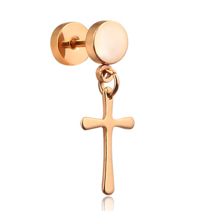 1 Piece Simple Style Cross Plating Titanium Steel Drop Earrings