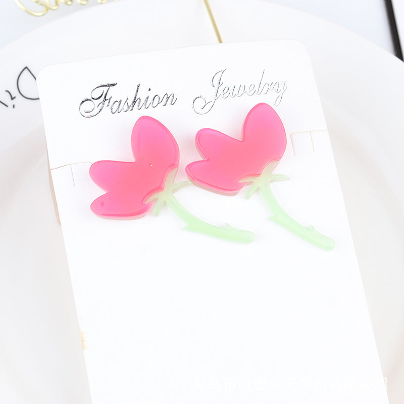 Sweet Flower Arylic Asymmetrical Earrings