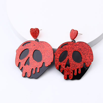 1 Pair Retro Funny Pumpkin Bat Skull Arylic Drop Earrings