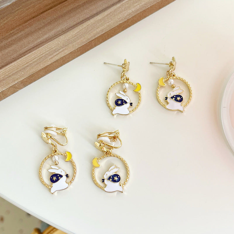 Cute Rabbit Alloy Enamel Drop Earrings