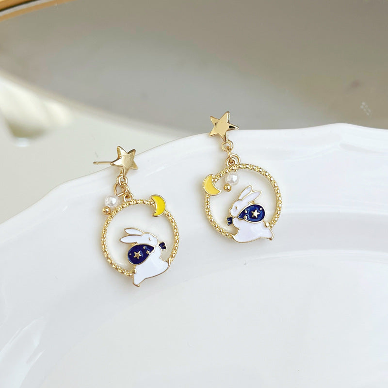 Cute Rabbit Alloy Enamel Drop Earrings