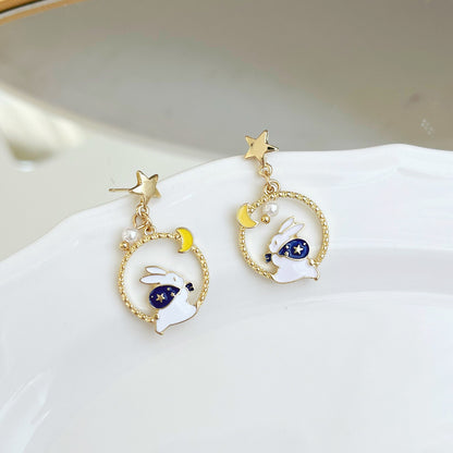 Cute Rabbit Alloy Enamel Drop Earrings