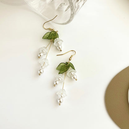 Sweet Flower Metal Tassel Artificial Pearls Drop Earrings