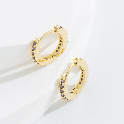 Simple Style O-shape Inlaid Zircon Copper Gold Plated Earrings