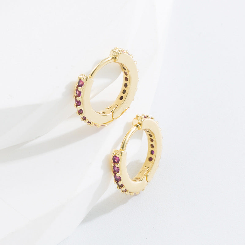 Simple Style O-shape Inlaid Zircon Copper Gold Plated Earrings