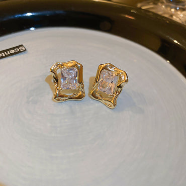 Simple Style Square Copper Irregular Zircon Ear Studs